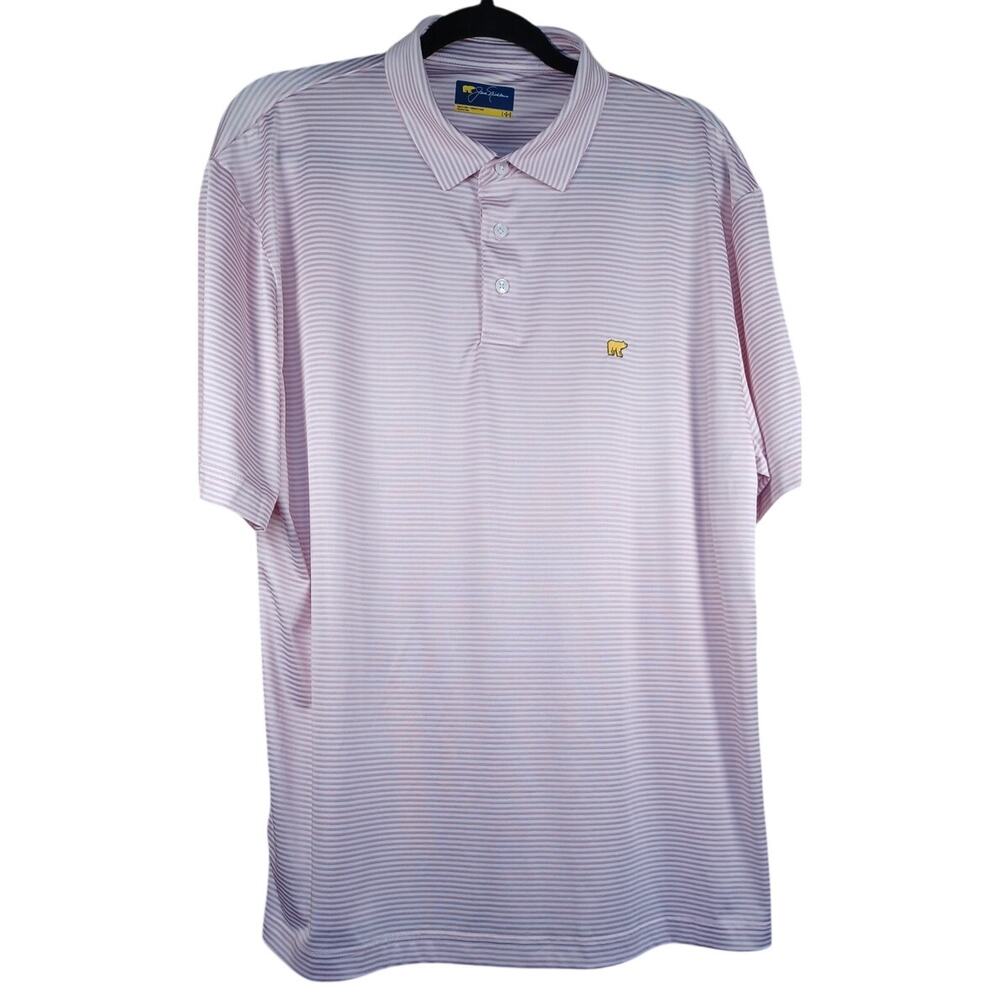 Jack Nicklaus Men's Golf Polo Large Pink White Striped StayDri Performance Shirt